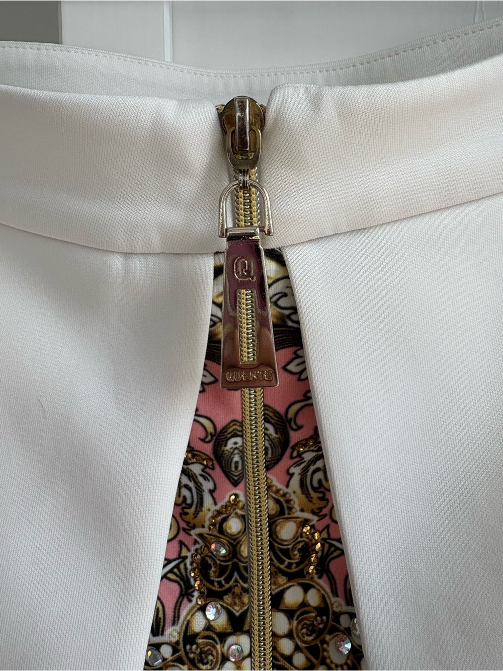 Quente Exclusive Ornate Print Scuba Pencil Skirt Altered Size 48 White Gold - Picture 2 of 10
